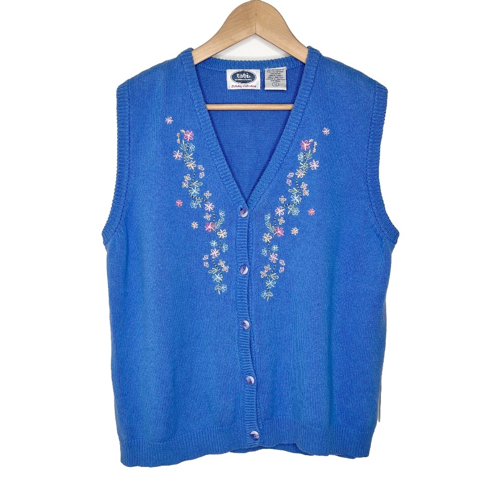 Vintage Floral Embroidered Spring Cotton Vest by Tabi International in Blue